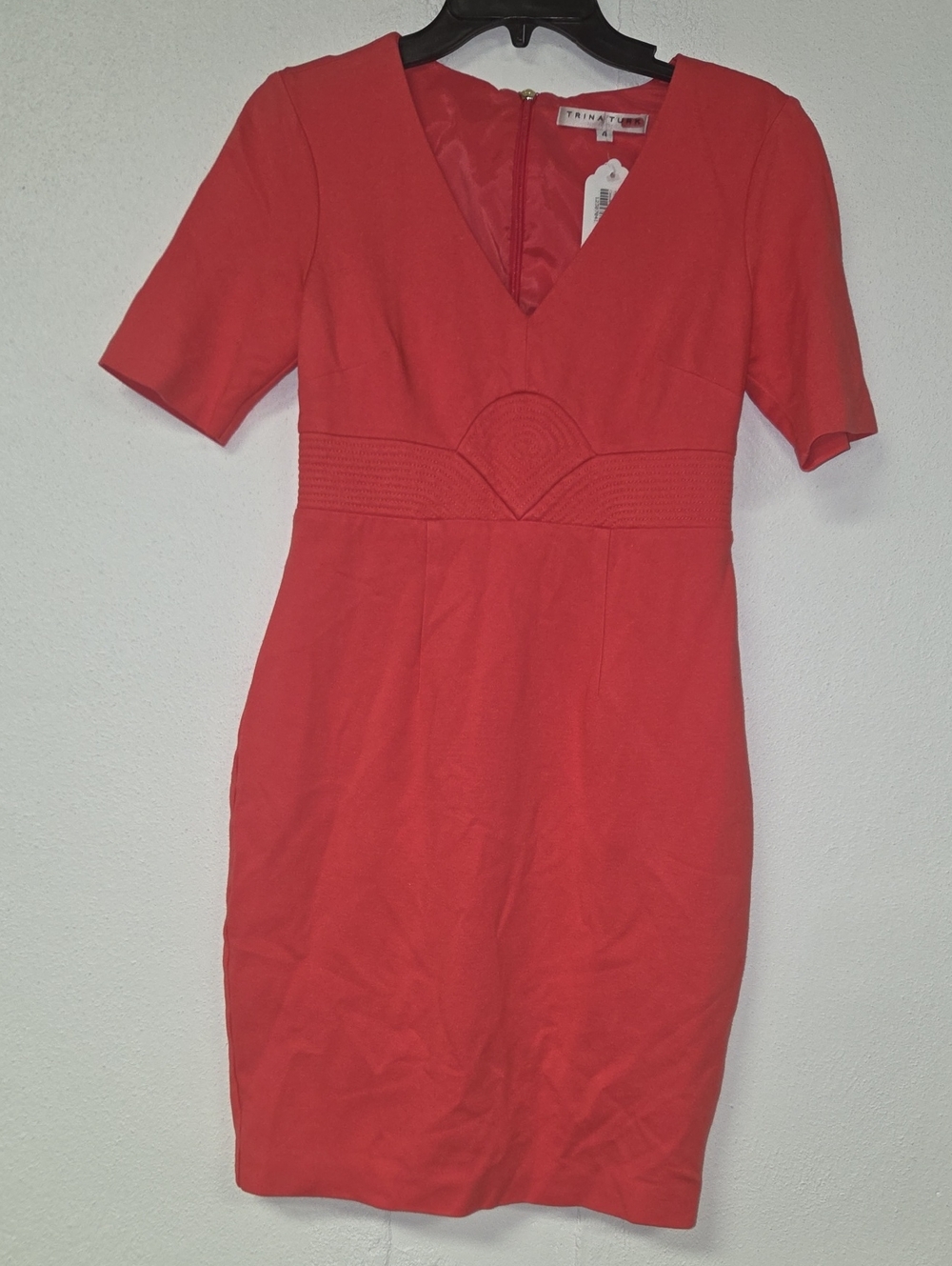 Trina Turk Coral-Red V-Neck Midi Sheath Dress